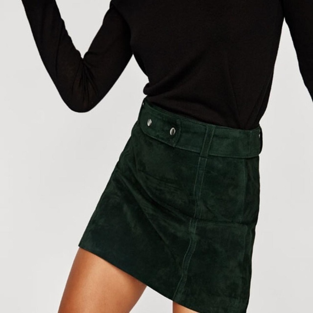 ZARA Deep Green Mini Skirt with belt, Small